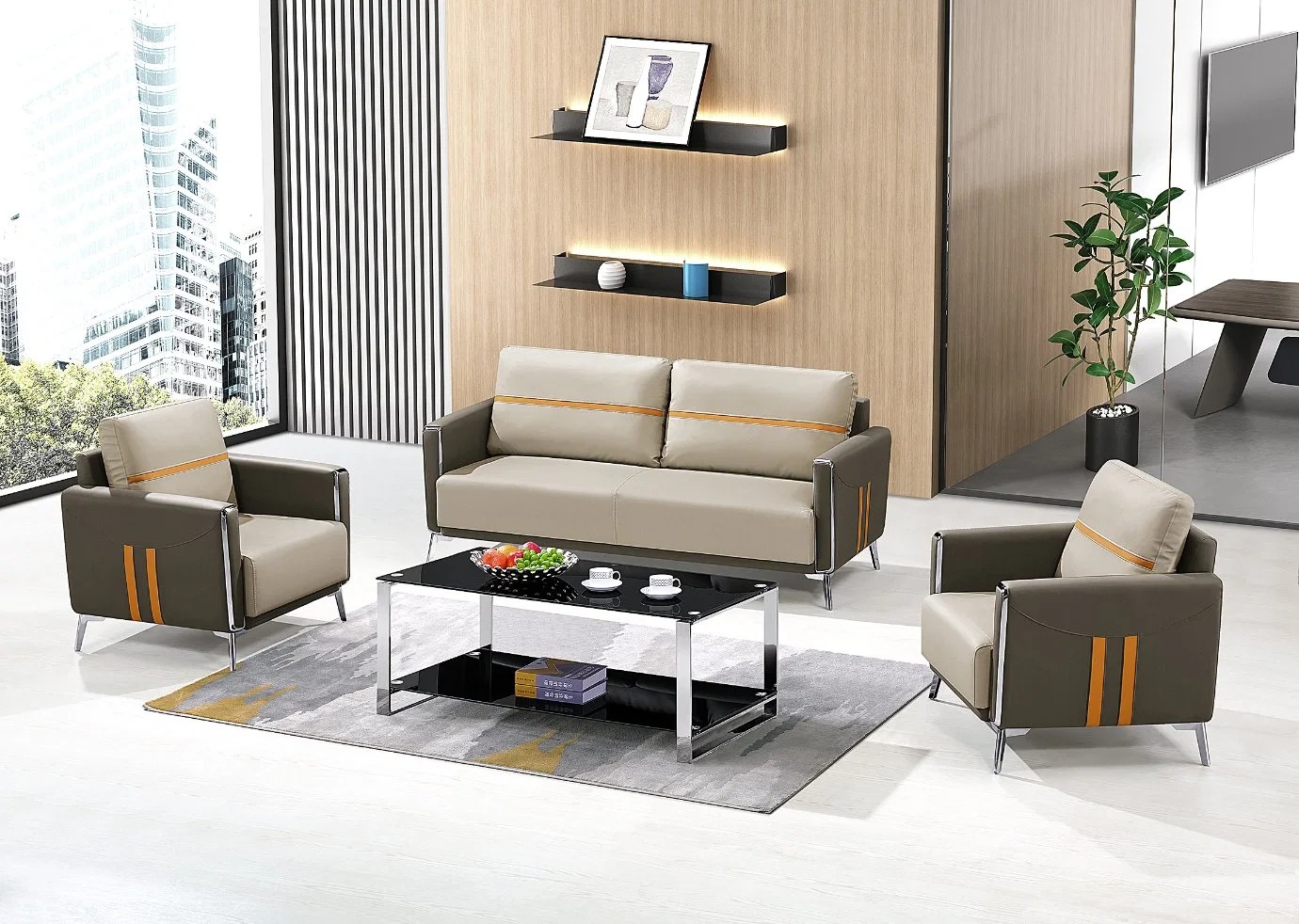 چیدمان مبل راحتی اداری جدید در دفتر کوچک